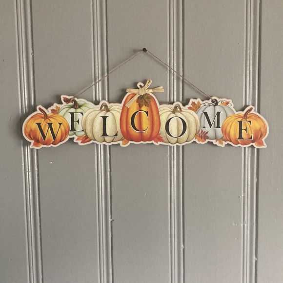 NWT Beautiful Glittered Horizontal Colorful Pumpkin Fall WELCOME Decor Sign π - Picture 12 of 15